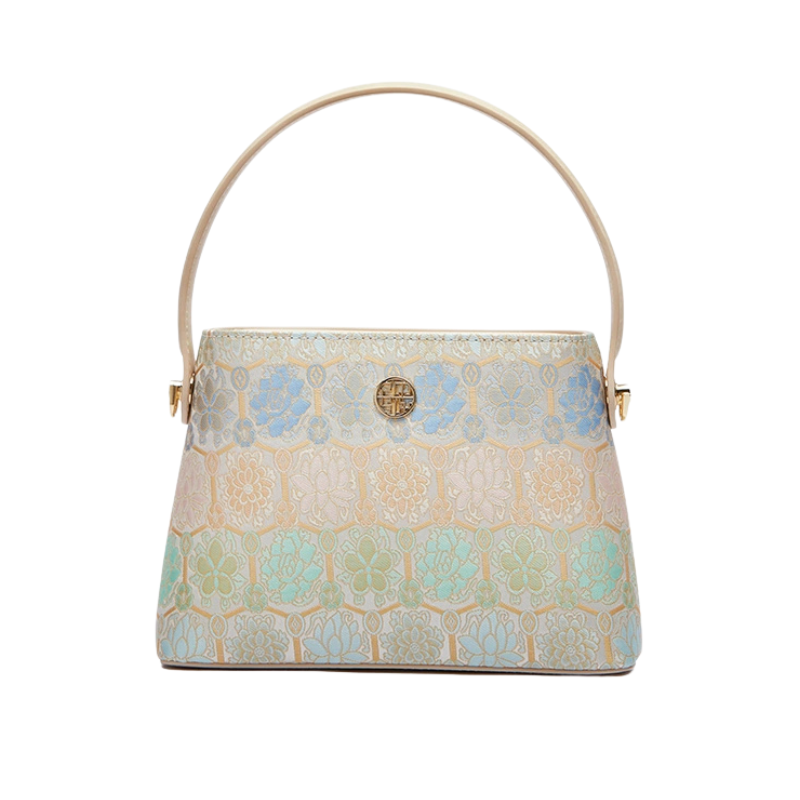 Song brocade pattern woven satin handbag